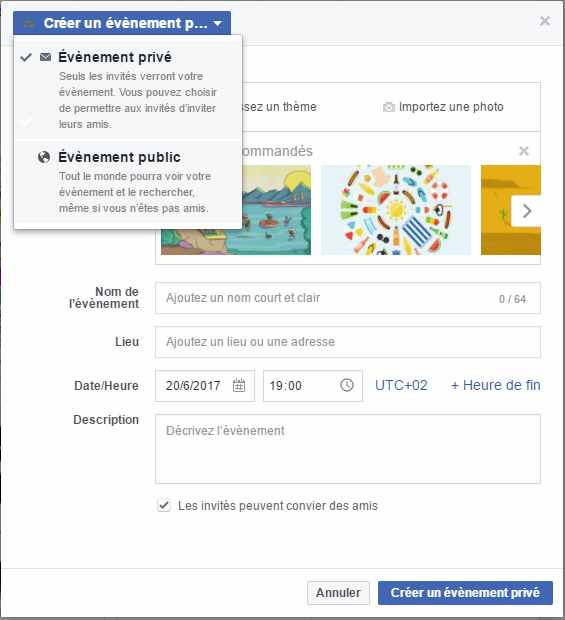 création événement depuis un profil Facebook création événement depuis un profil Facebook